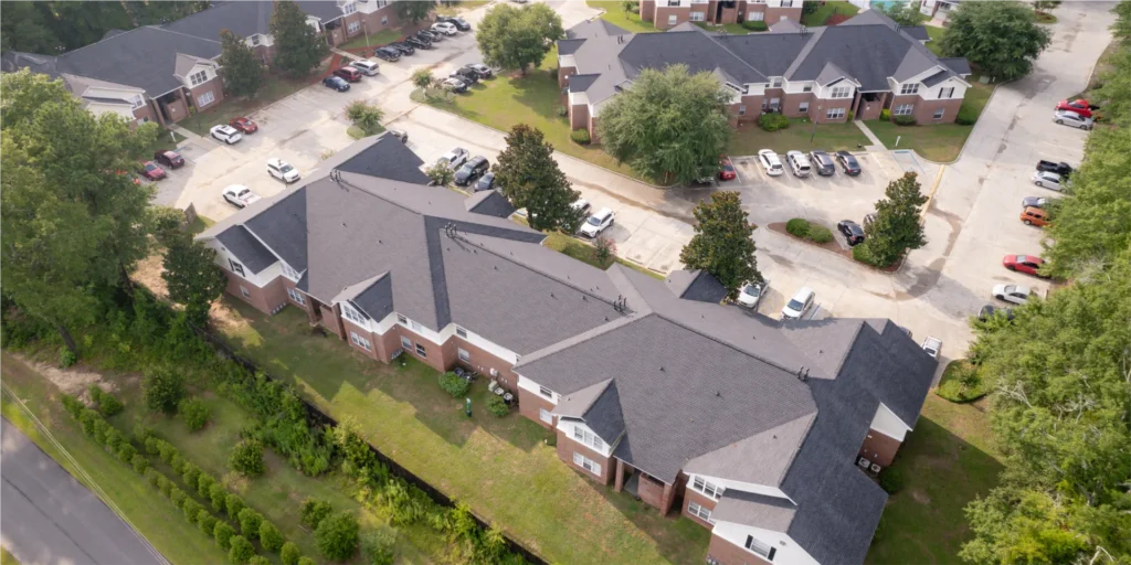 Aerial view after GAF shingles replacement in Dothan AL