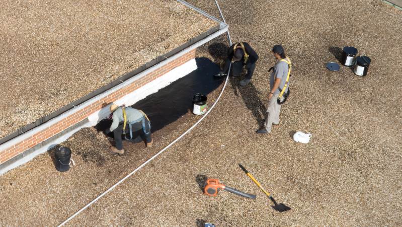 Drone View of Coal Tar Pitch Roof Leak Repair at Banks Primary School in Banks AL