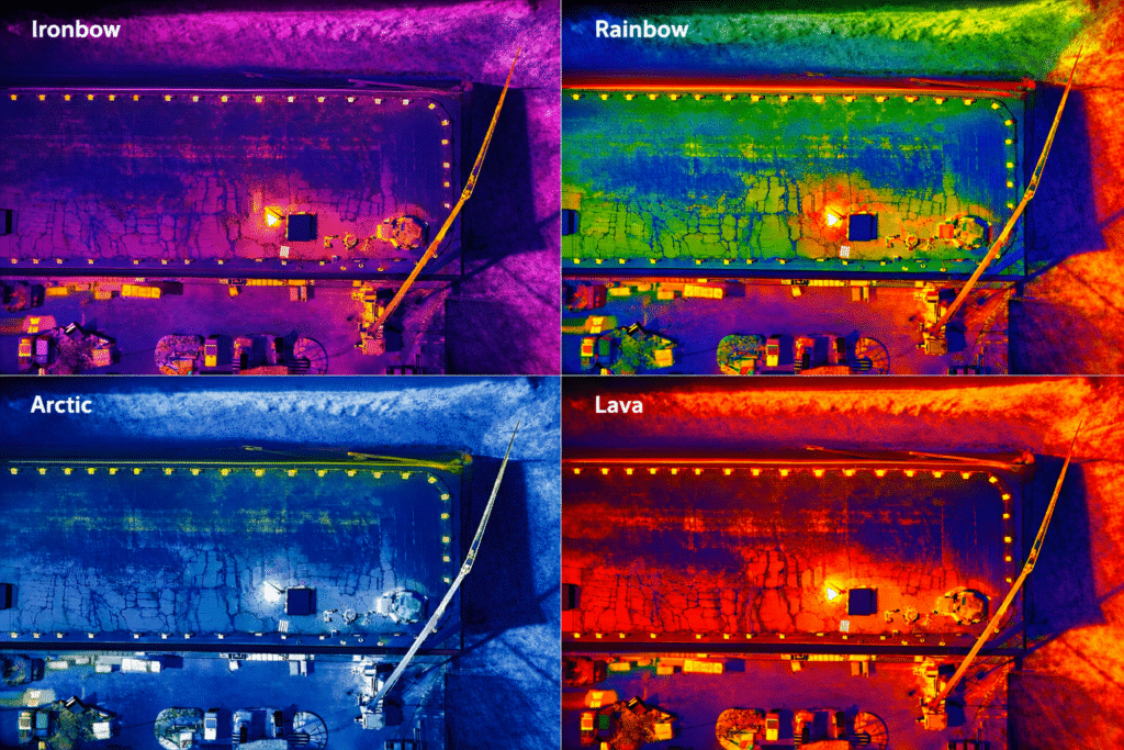 Thermographic Aerial View of Roof Inspection at CubeSmart Self Storage in Tallahassee, Florida - Multiple Palettes