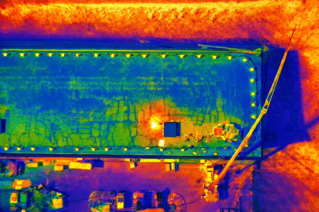 Thermographic Aerial View of TPO Roof Inspection at CubeSmart Self Storage in Tallahassee, Florida - Rainbow Palette