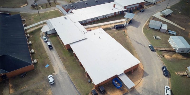 Aerial View of TPO Roof Repair at Goshen Elementary School