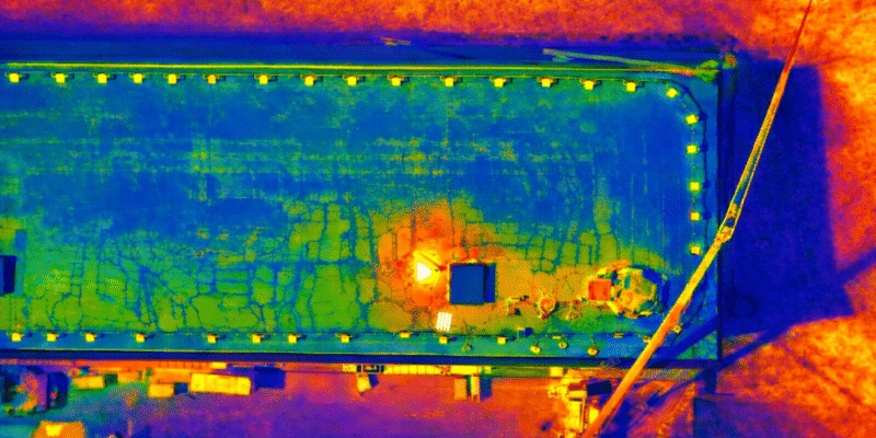 Thermographic Aerial View of TPO Roof Inspection at CubeSmart Self Storage in Tallahassee, Florida - Rainbow Palette